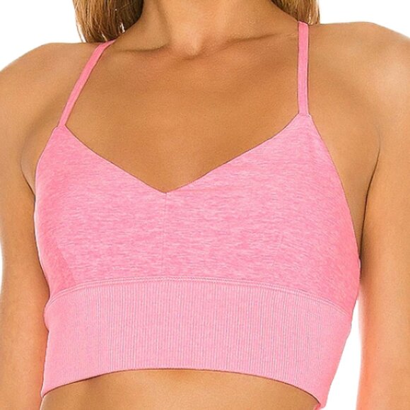 Alo Yoga Alosoft Lavish Sports Bra Macaron Pink Heather S Strappy Back Soft Yoga - Picture 2 of 6